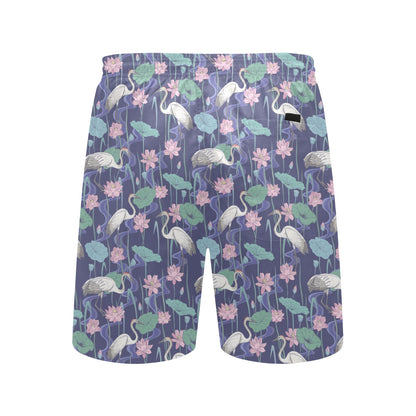Water Lily Print Design LKS306 Men's Swim Trunks Beach Shorts