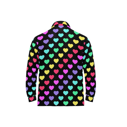 Heart Rainbow Pattern Print Design HE02 Long Sleeve Polo Shirt For Men's