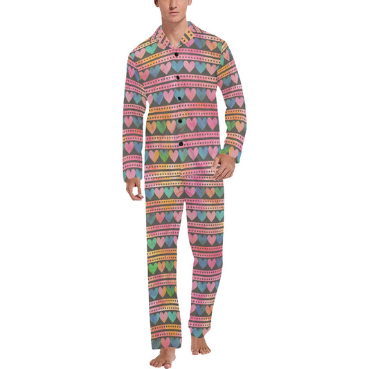 Heart Pattern Print Design HE010 Men's Long Pajama Set