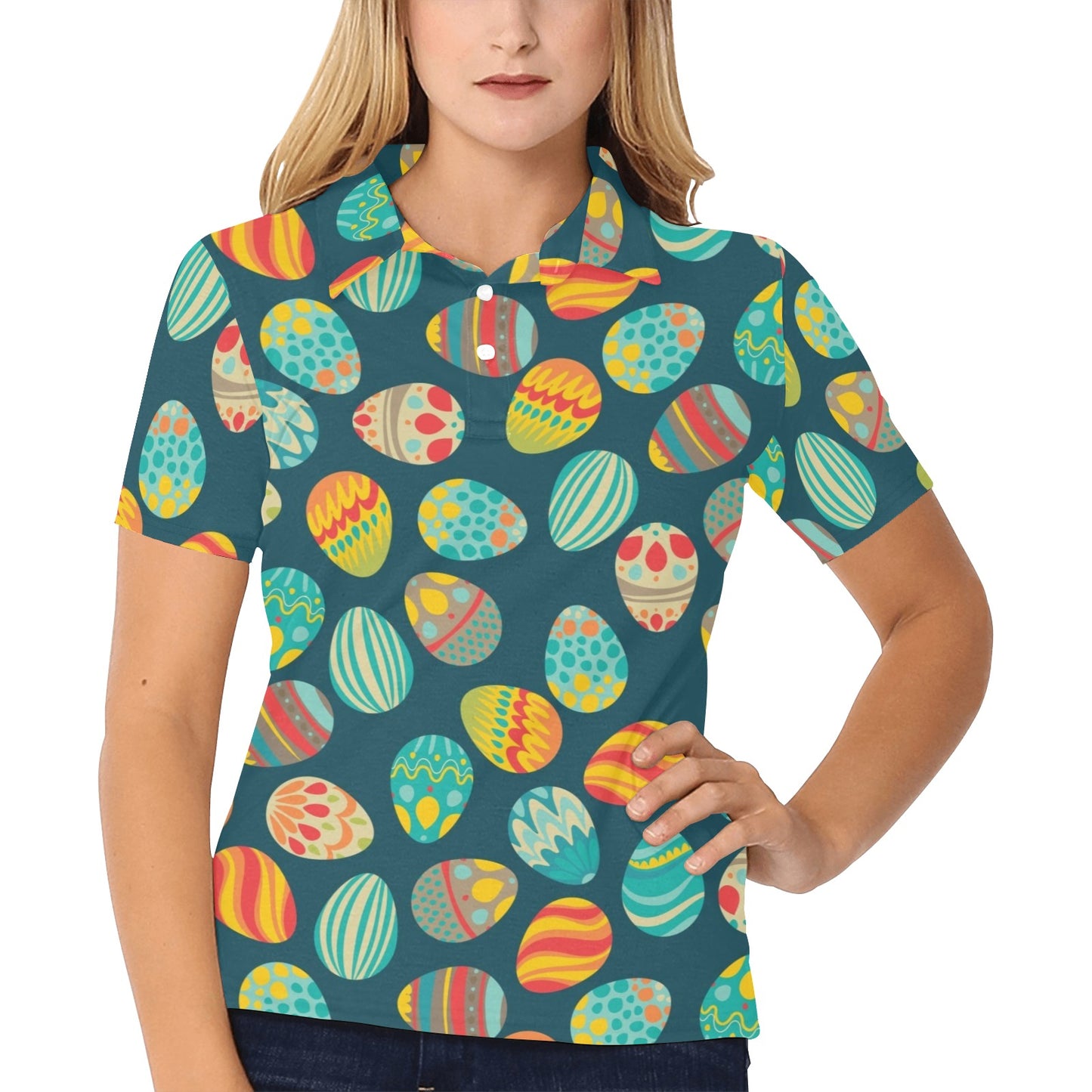 Easter Eggs Pattern Print Design RB09 Women's Polo Shirt