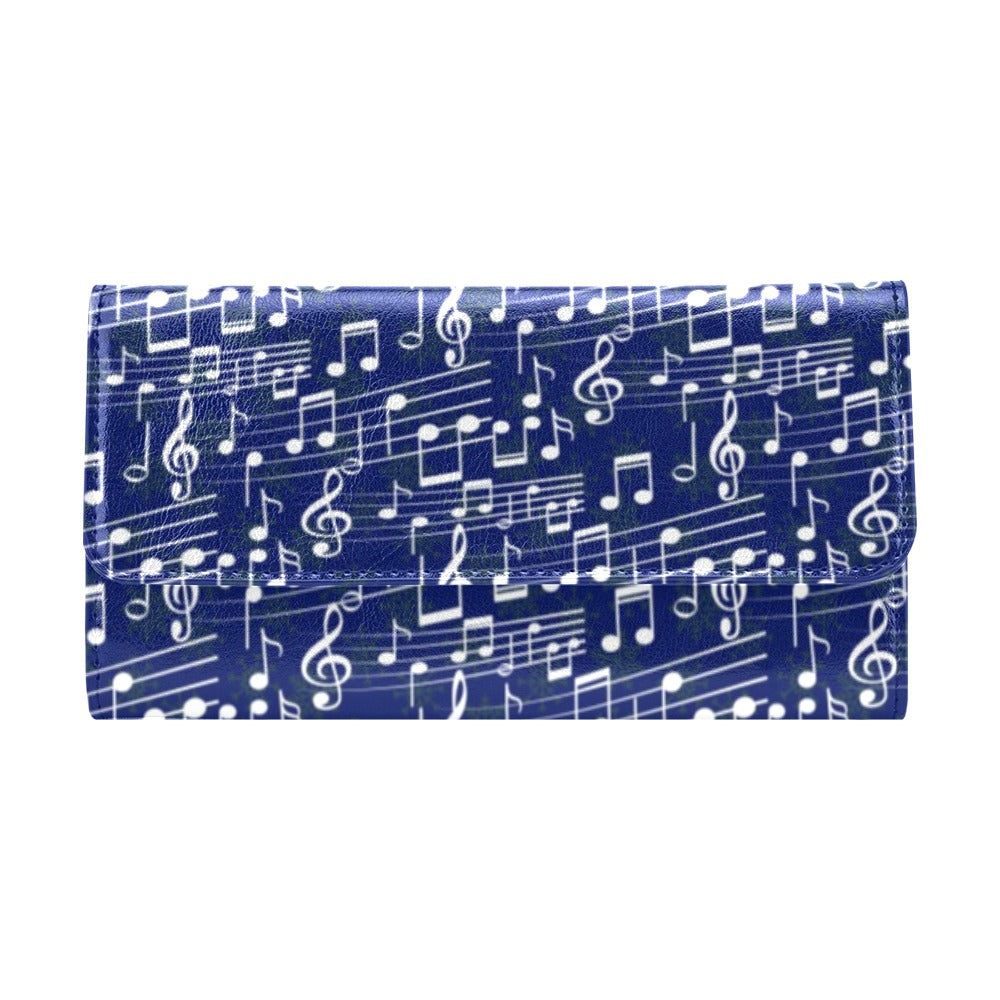 Music Note Blue Themed Print Women's Trifold Wallet