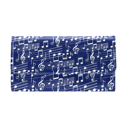Music Note Blue Themed Print Women's Trifold Wallet