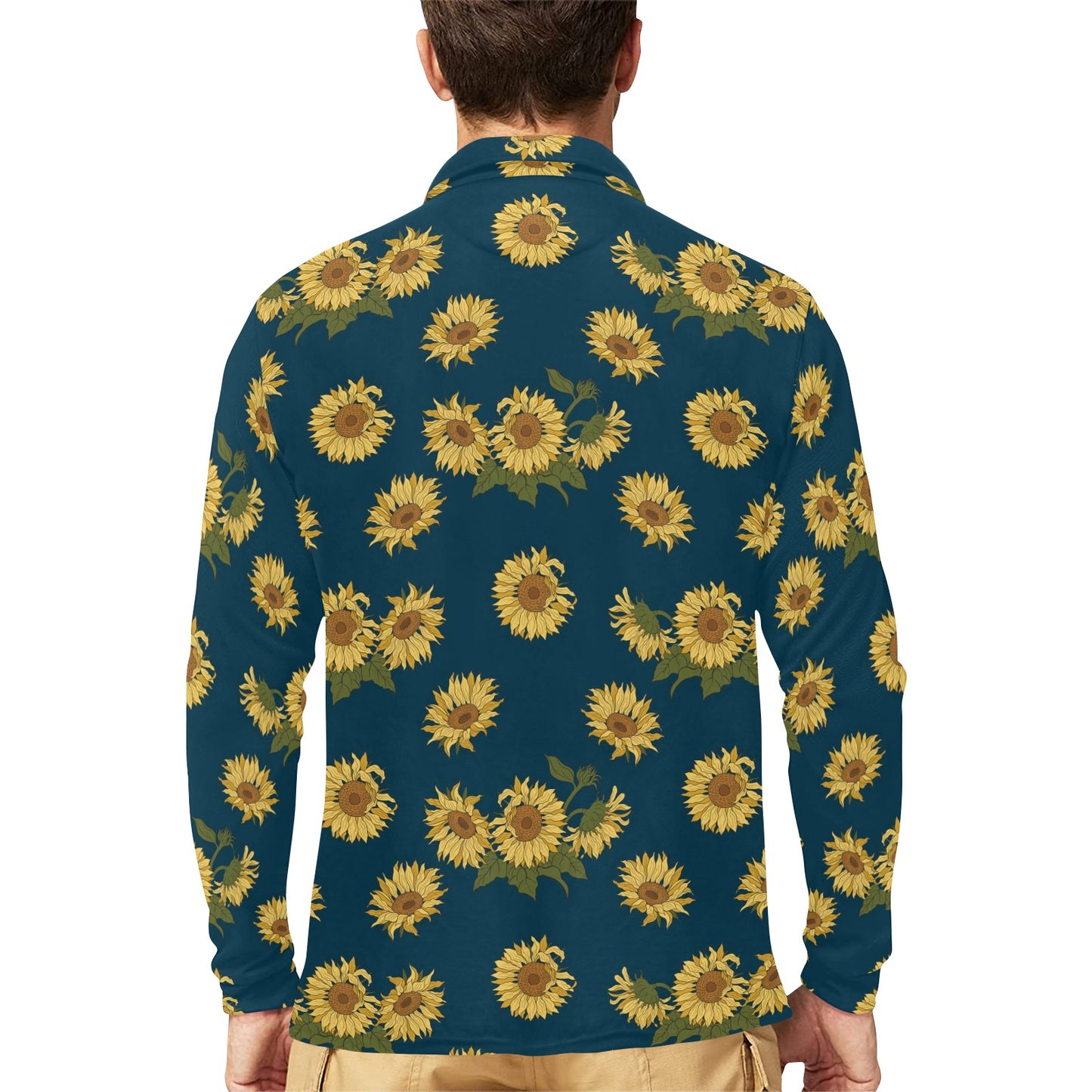 Sunflower Print Design LKS305 Long Sleeve Polo Shirt For Men's