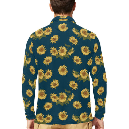 Sunflower Print Design LKS305 Long Sleeve Polo Shirt For Men's