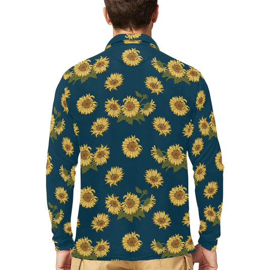 Sunflower Print Design LKS305 Long Sleeve Polo Shirt For Men's