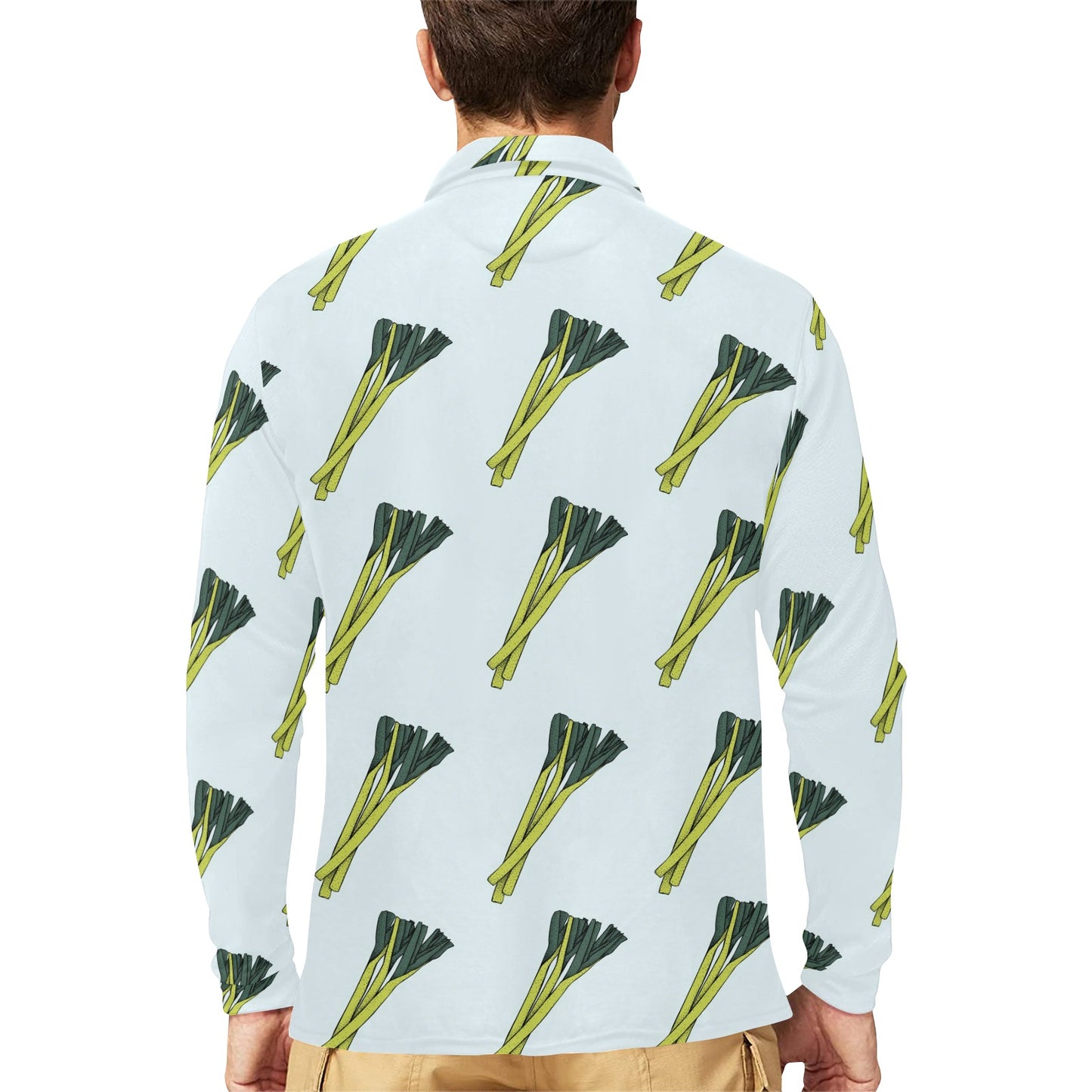 Leek Pattern Print Design 03 Long Sleeve Polo Shirt For Men's