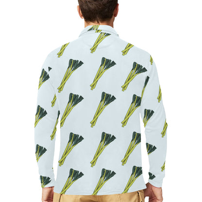 Leek Pattern Print Design 03 Long Sleeve Polo Shirt For Men's