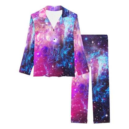 Galaxy Night Purple Space Print Women's Long Pajama Set