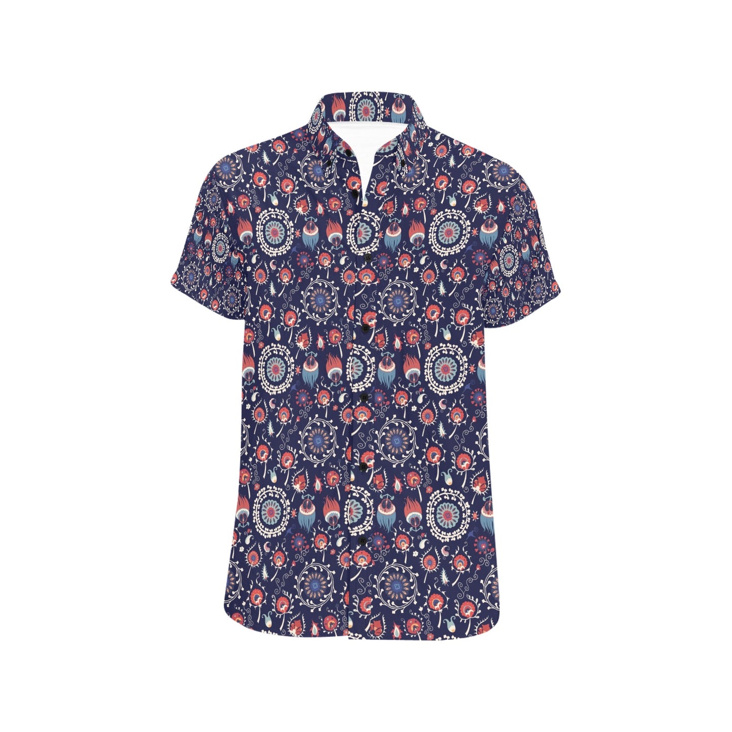 Suzani Print Design LKS305 Men Short Sleeve Button Up Shirt