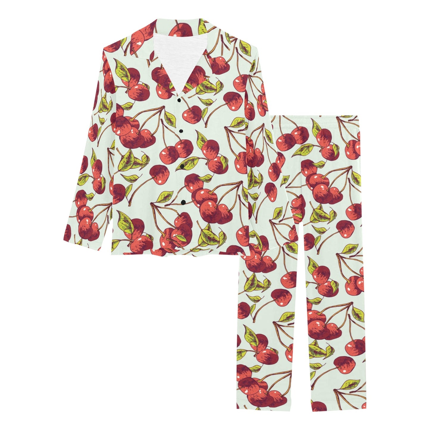 Cherry Hand Draw Women's Long Pajama Set