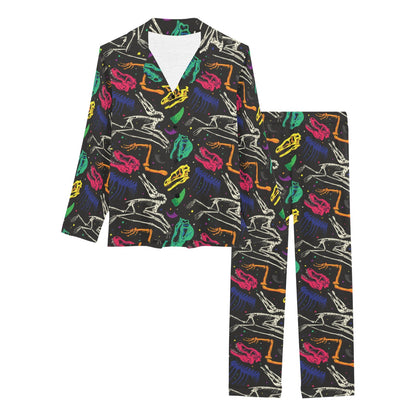 Dinosaur Skull Color Print Pattern Women's Long Pajama Set