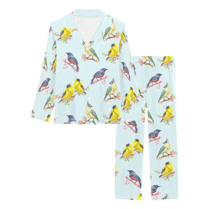 Bird Sweet Themed Print Pattern Women's Long Pajama Set