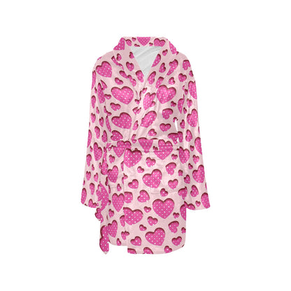 Heart Pink Pattern Print Design HE06 Women's Fleece Robe