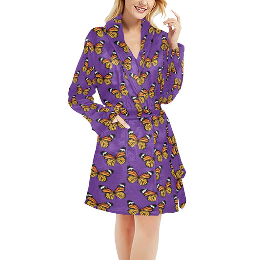 Monarch Butterfly Purple Print Pattern Women's Fleece Robe