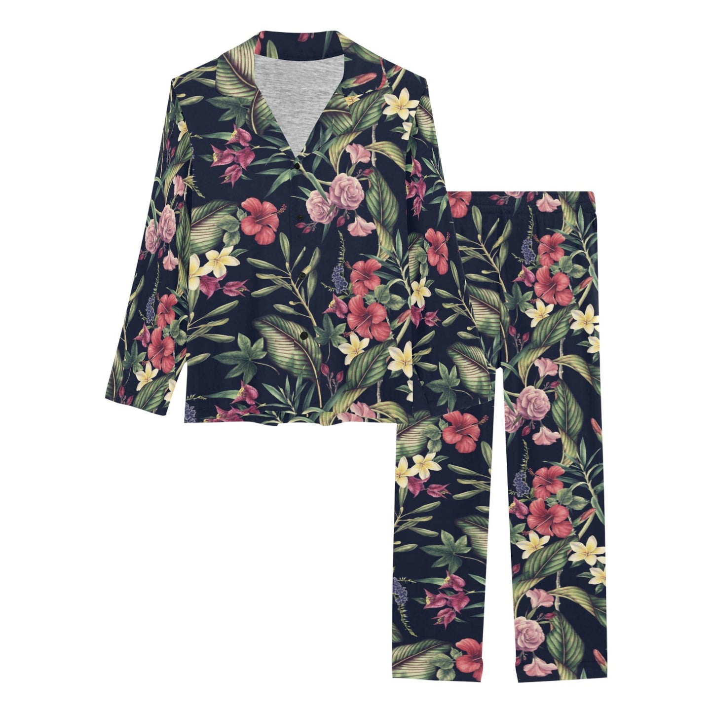 Tropical Flower Pattern Women's Long Pajama Set