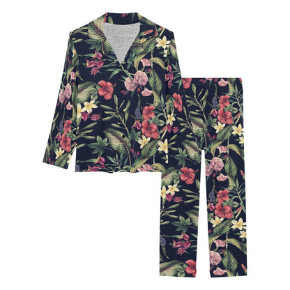 Tropical Flower Pattern Women's Long Pajama Set