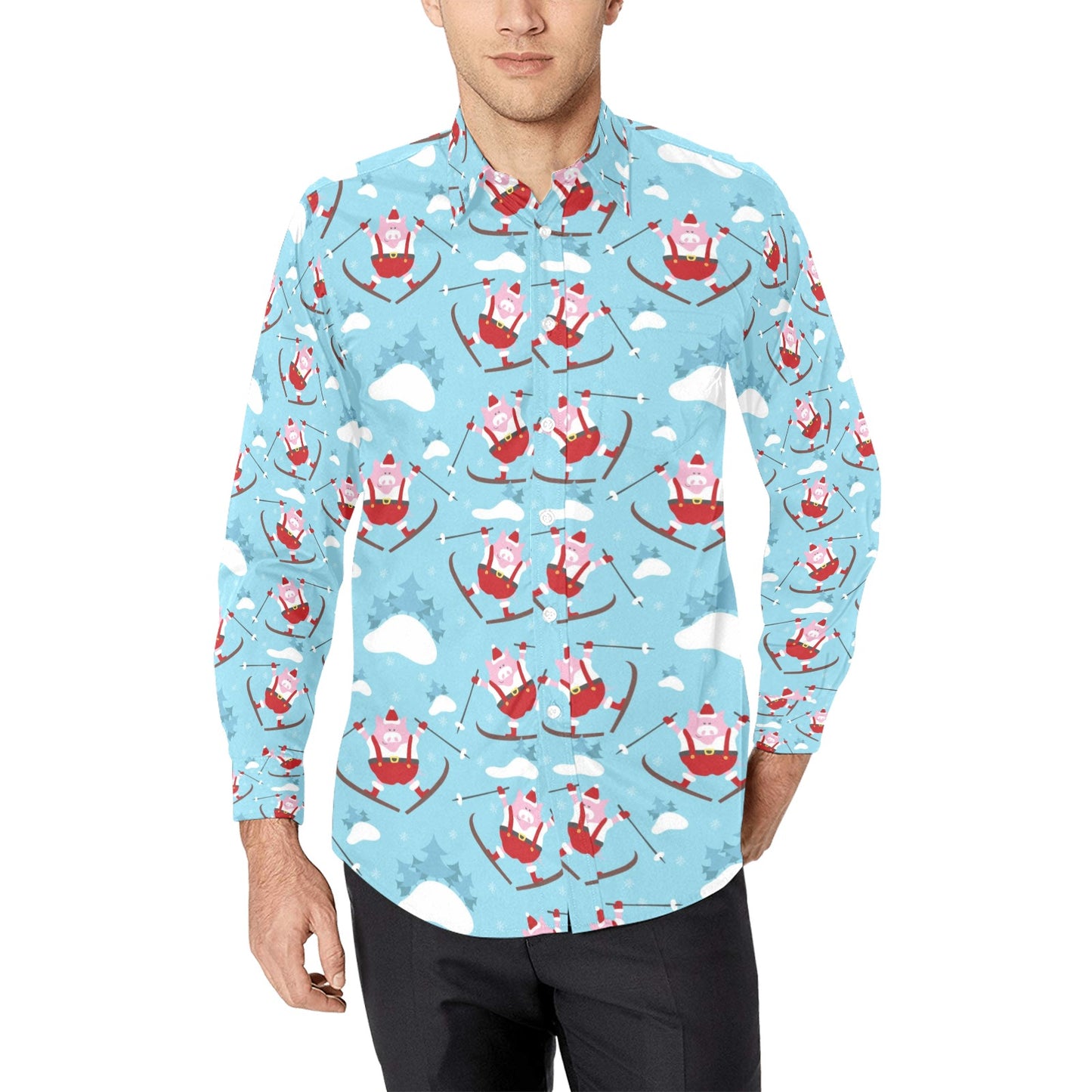 Ski Print Design LKS309 Men's Long Sleeve Dress Shirt