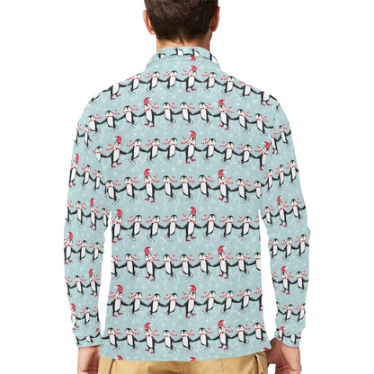 Penguin Sking Design Long Sleeve Polo Shirt For Men's