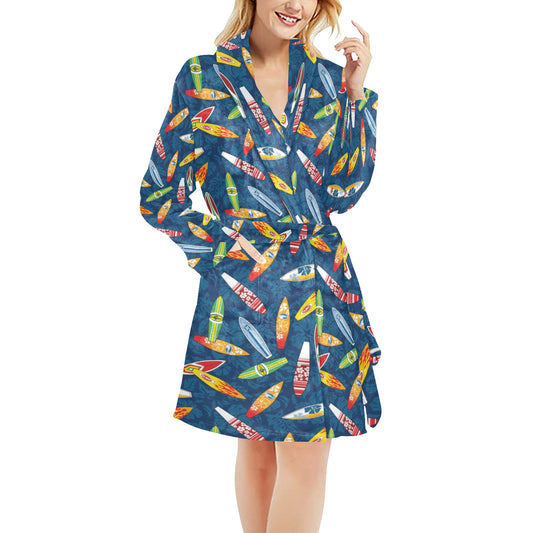 Surfboard Pattern Print Women's Fleece Robe