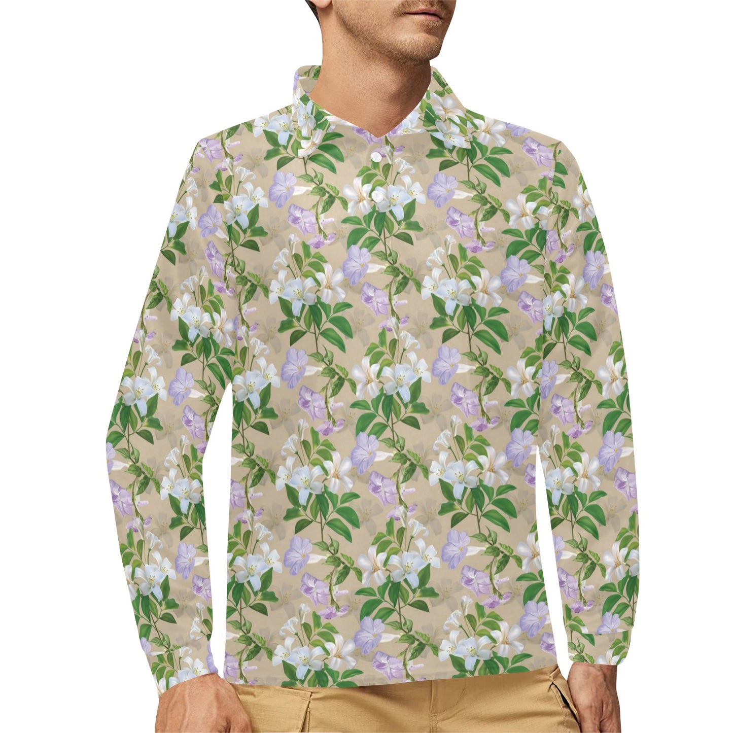 Sampaguita Print Design LKS302 Long Sleeve Polo Shirt For Men's