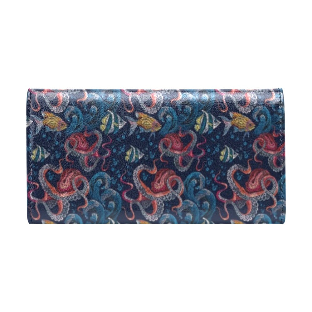 Octopus Deep Sea Print Themed Women's Trifold Wallet