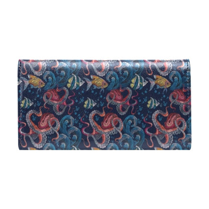 Octopus Deep Sea Print Themed Women's Trifold Wallet