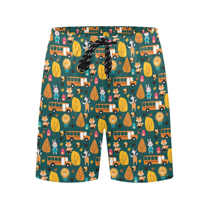 School Bus Print Design LKS309 Men's Swim Trunks Beach Shorts