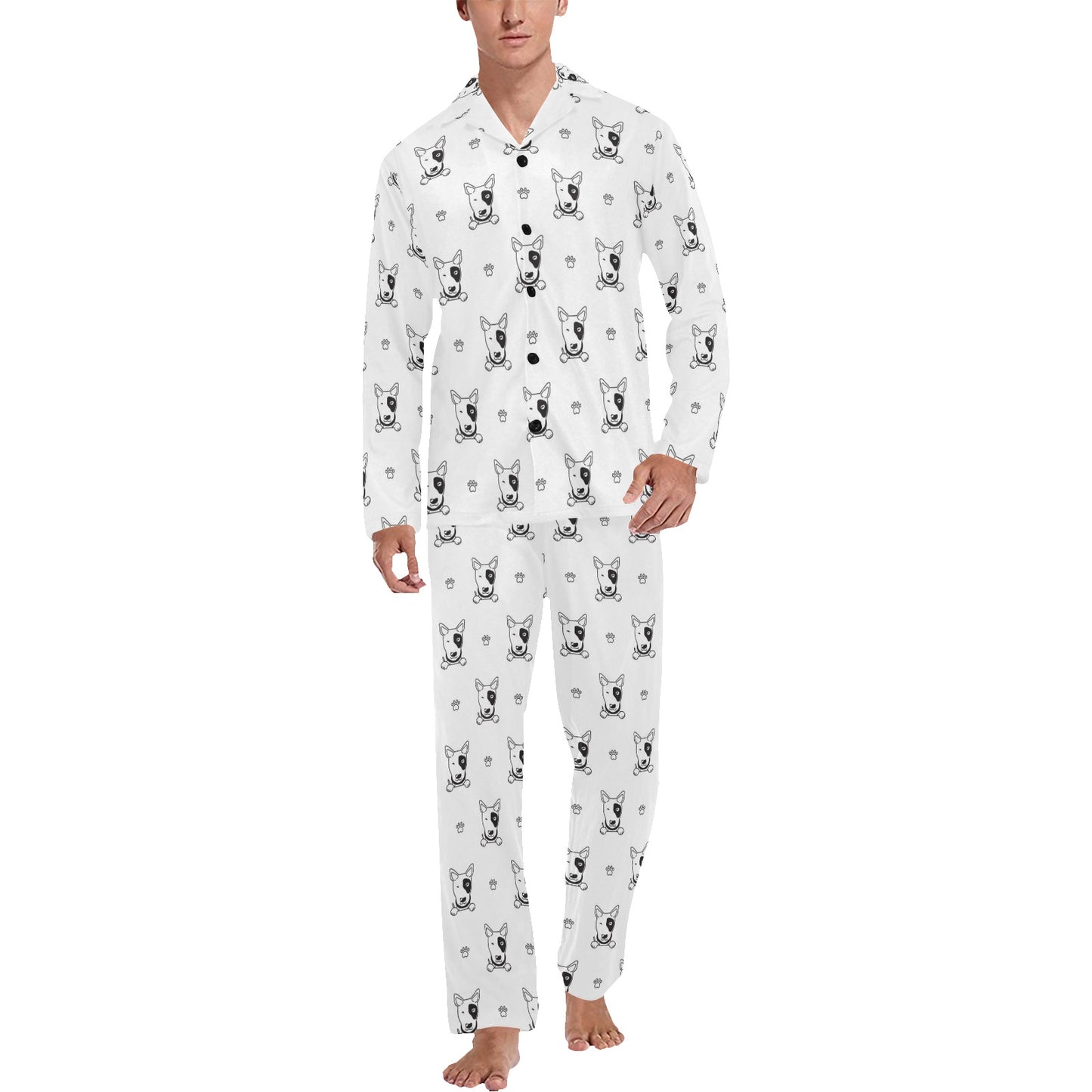 Bull Terriers Pattern Print Design 06 Men's Long Pajama Set