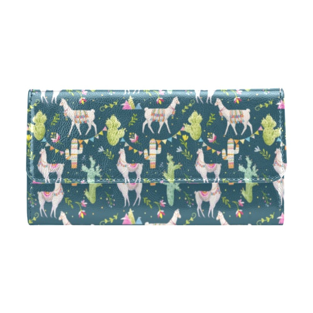 Llama with Cactus Design Print Women's Trifold Wallet