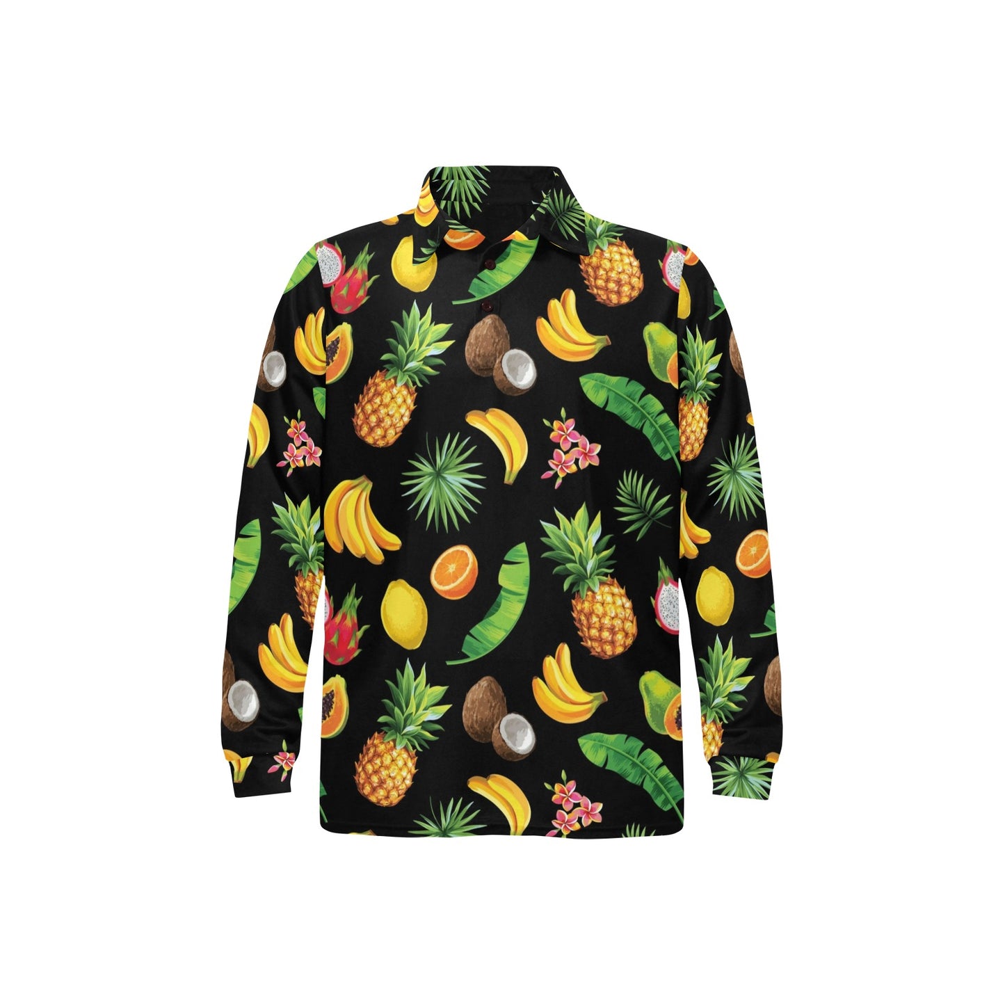 Tropical Fruits Pattern Print Design TF03 Long Sleeve Polo Shirt For Men's