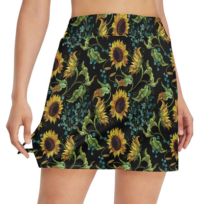 Sunflower Print Design LKS308 17" Golf & Pickleball Skort with Pockets