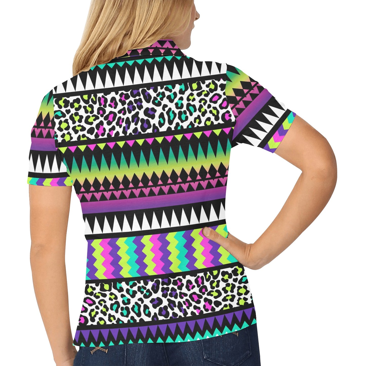 Animal Skin Aztec Rainbow Women's Polo Shirt
