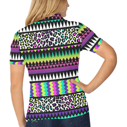 Animal Skin Aztec Rainbow Women's Polo Shirt