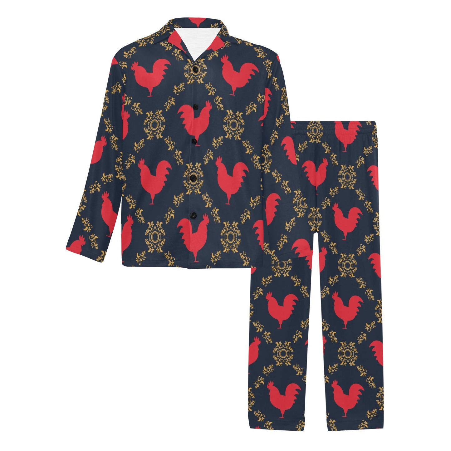 Rooster Pattern Print Design A02 Men's Long Pajama Set