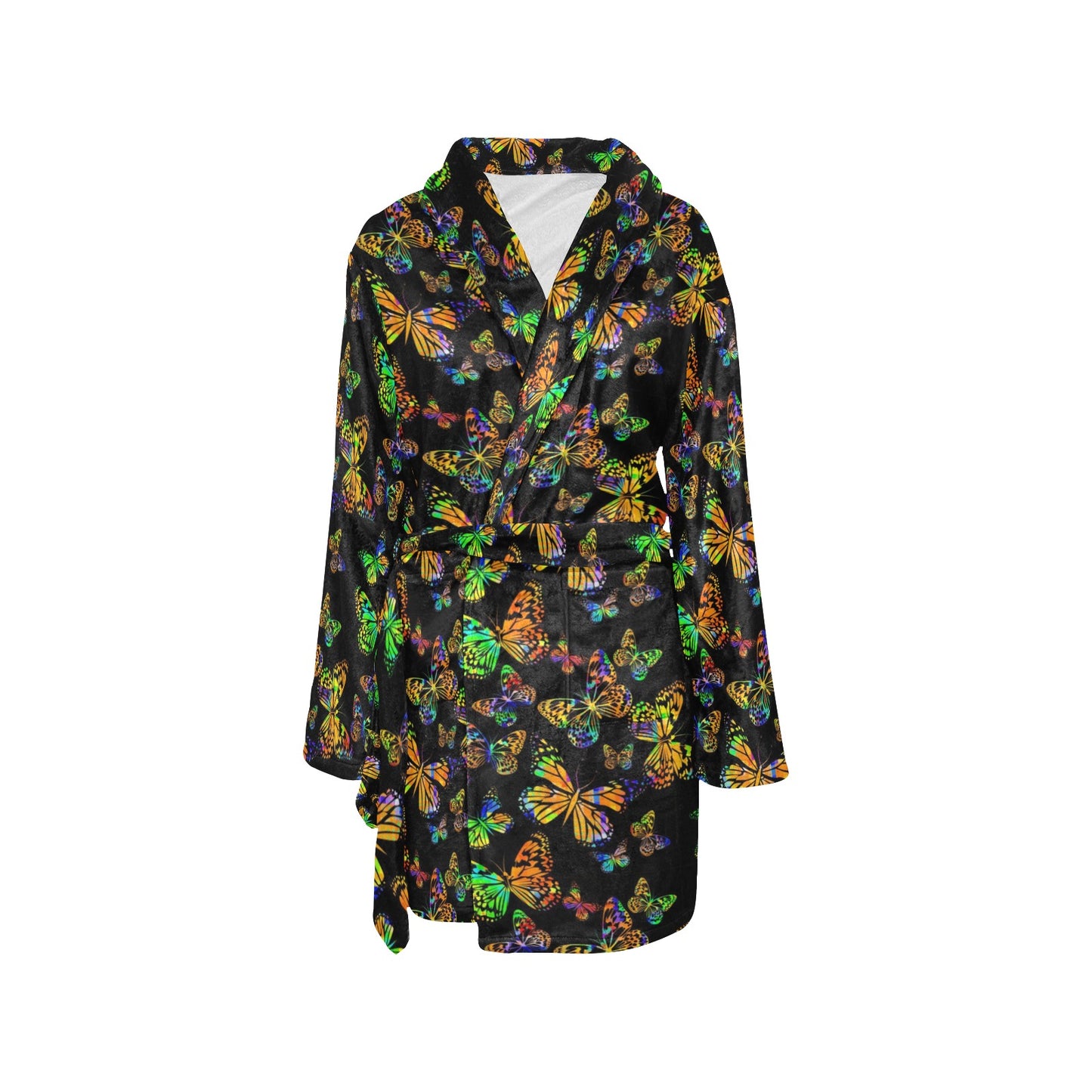 Butterfly Neon Color Print Pattern Women's Fleece Robe