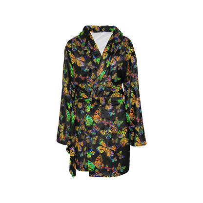 Butterfly Neon Color Print Pattern Women's Fleece Robe
