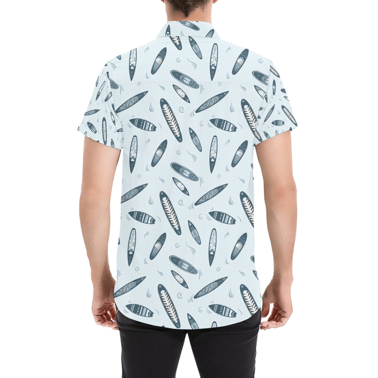 Surfboard Print Design LKS306 Men Short Sleeve Button Up Shirt