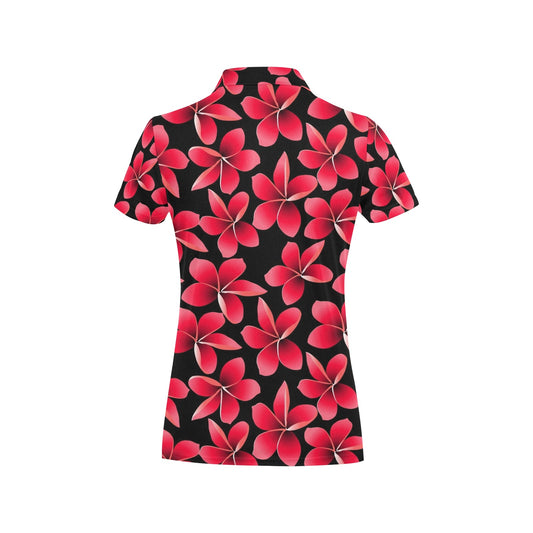 Red Plumeria Pattern Print Design PM025 Women's Polo Shirt