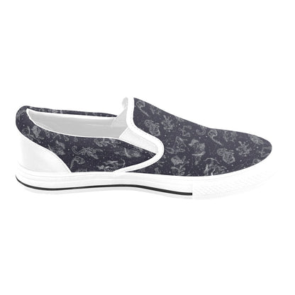 Zodiac Print Design LKS304 White Slip Ons Canvas Women's Shoes