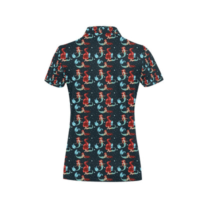 Mermaid Girl Themed Design Print Women's Polo Shirt