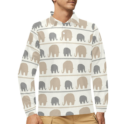 Elephant Cute Long Sleeve Polo Shirt For Men's