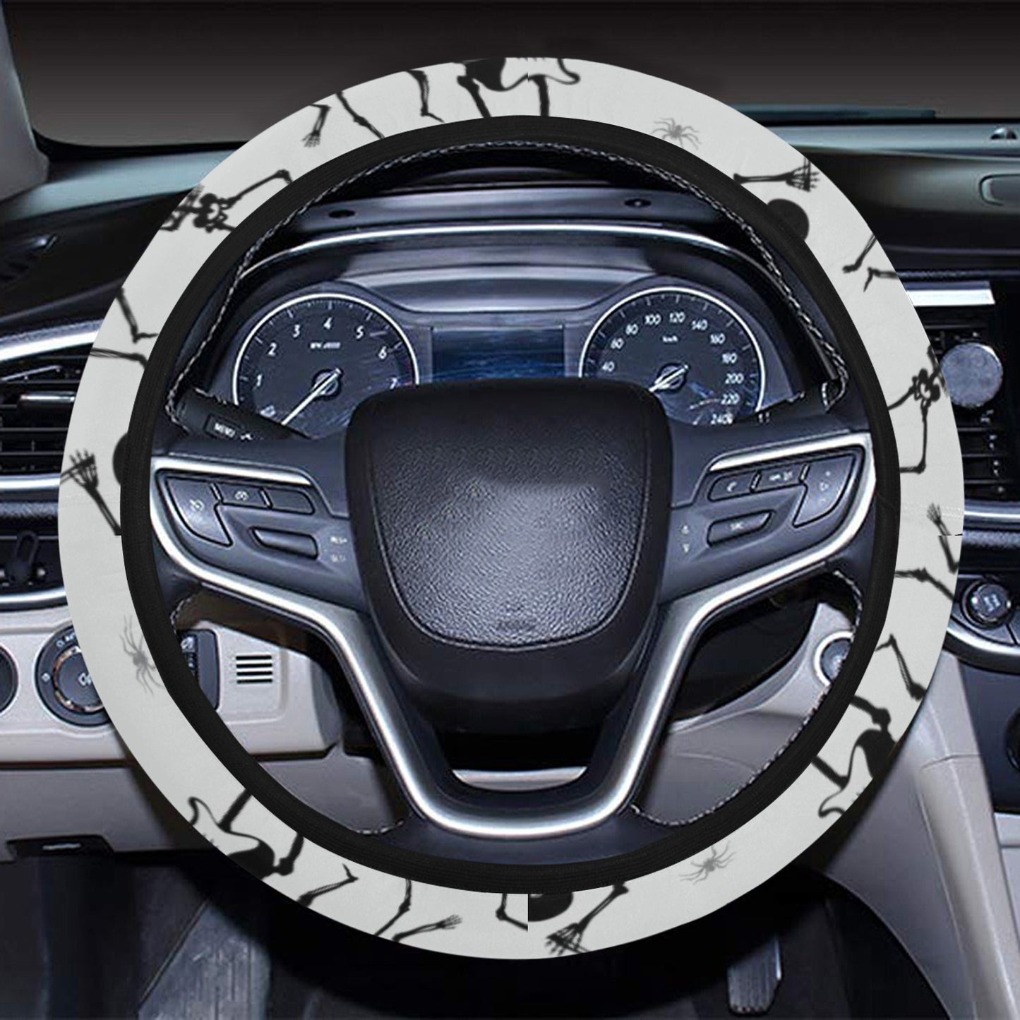 Skeleton Music Player Print Design LKS303 Steering Wheel Cover with Elastic Edge