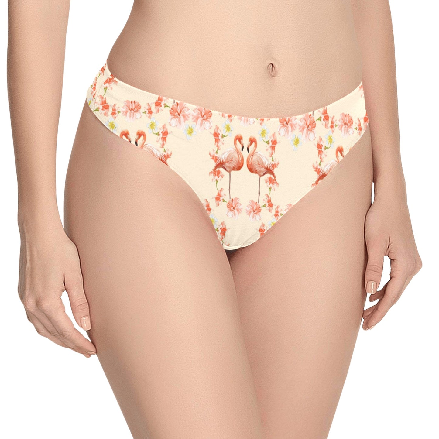 Flamingo Hibiscus Print Pattern Women's Thongs