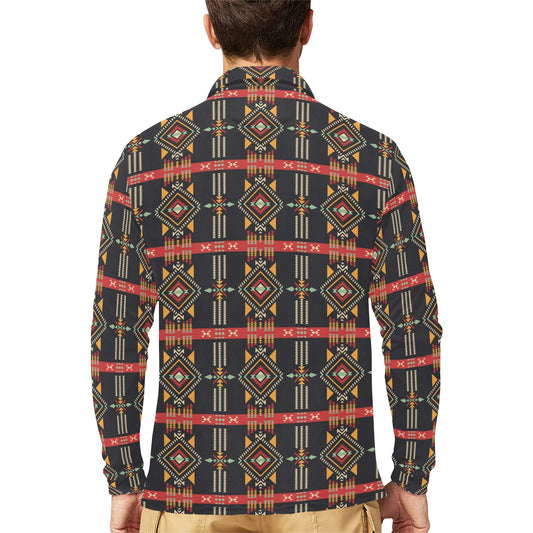 Southwest Pattern Print Design LKS303 Long Sleeve Polo Shirt For Men's