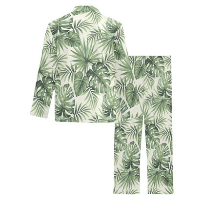 Palm Leaf Pattern Print Design A02 Men's Long Pajama Set
