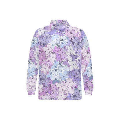 Lilac Pattern Print Design LI01 Long Sleeve Polo Shirt For Men's