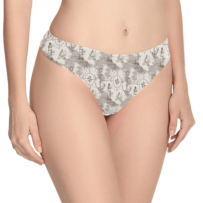 Nautical Map Design Themed Print Women's Thongs