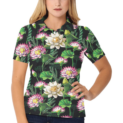 Water Lily Pattern Print Design WL010 Women's Polo Shirt