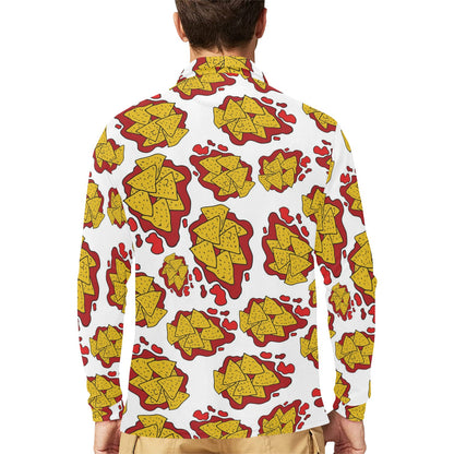 Nachos Pattern Print Design A03 Long Sleeve Polo Shirt For Men's