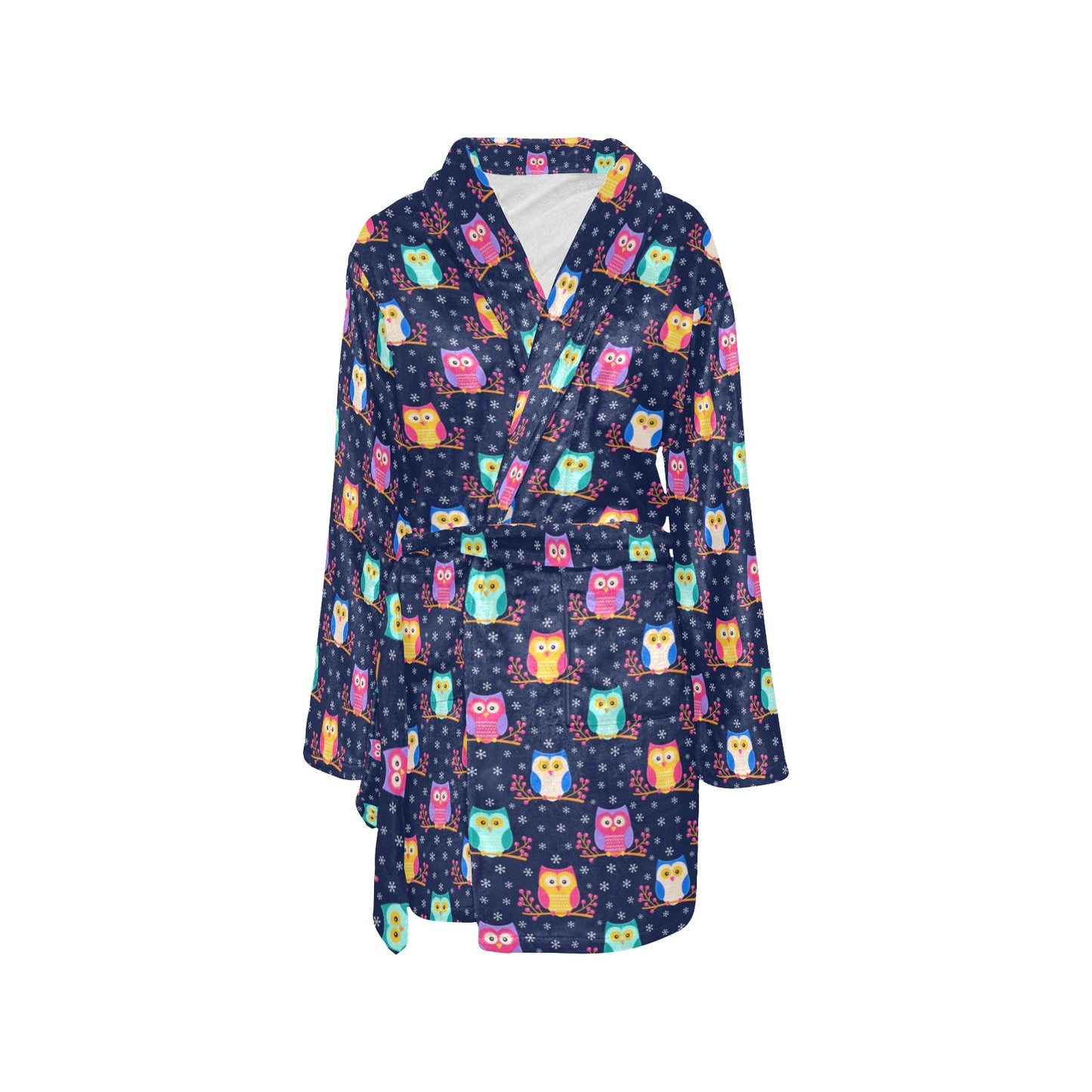 Owl Cute Themed Design Print Women's Fleece Robe